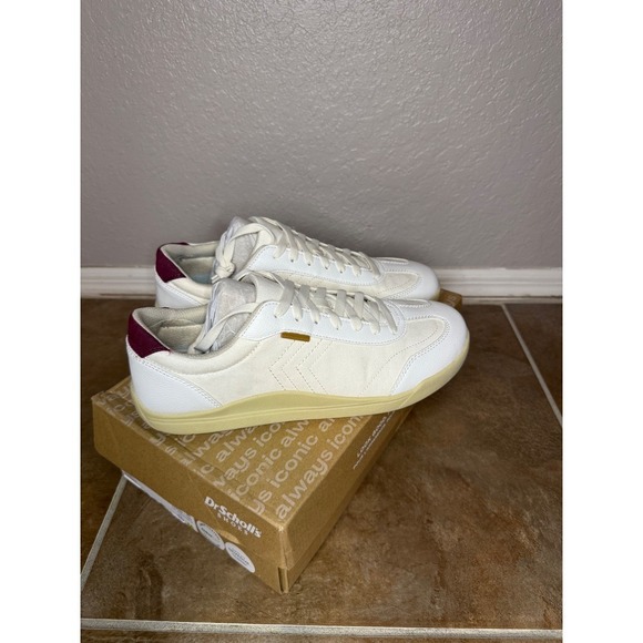 Dr. Scholl's Shoes - Dr. Scholls Time Off White Sneakers with Burgundy Heel Detail - Women's 10M